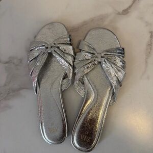 Zara Silver Knotted Slide Mules